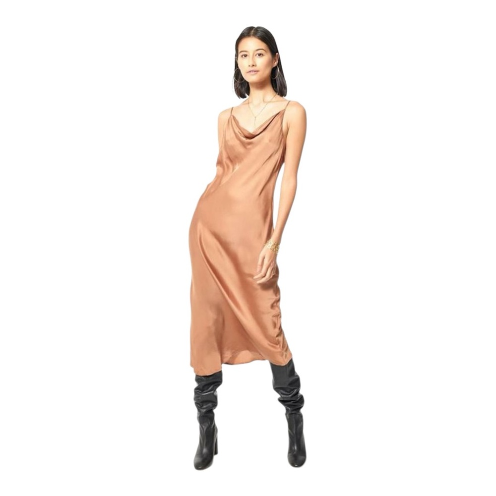 Young Fabulous & Broke Evie Party Glam Silky Slip Dress In Tobacco